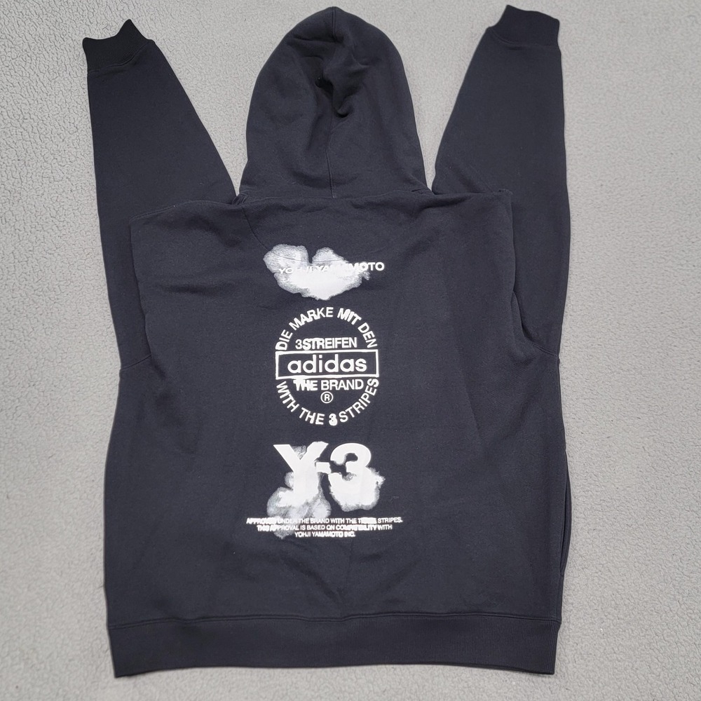 Y-3 Graphic Hoodie Mens Large Black Adidas Yohji Yamamoto Back Oversize Pullover
